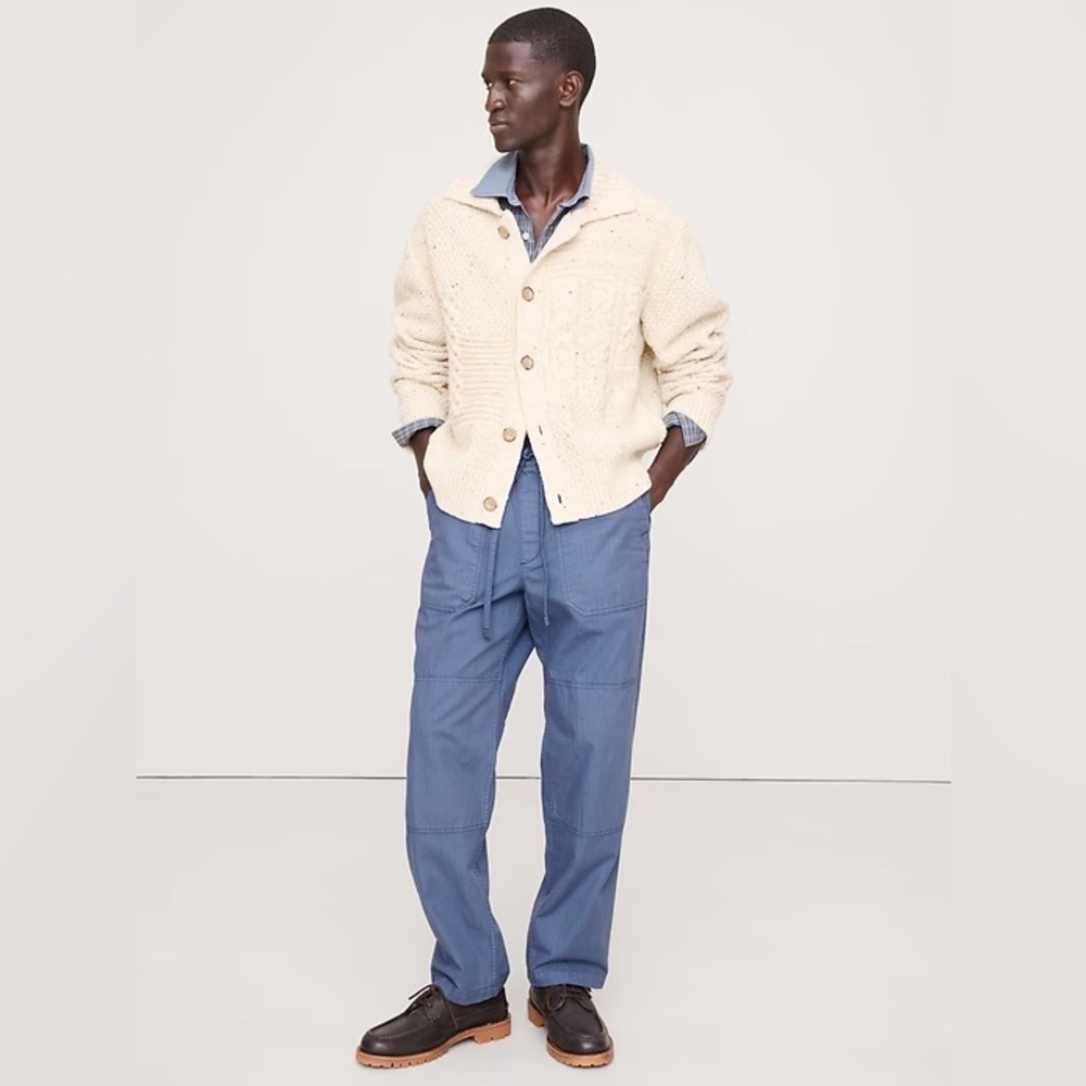 NWT! Banana Republic Blue Herringbone Cotton Pull-On Utility Pant - Size Medium🩷